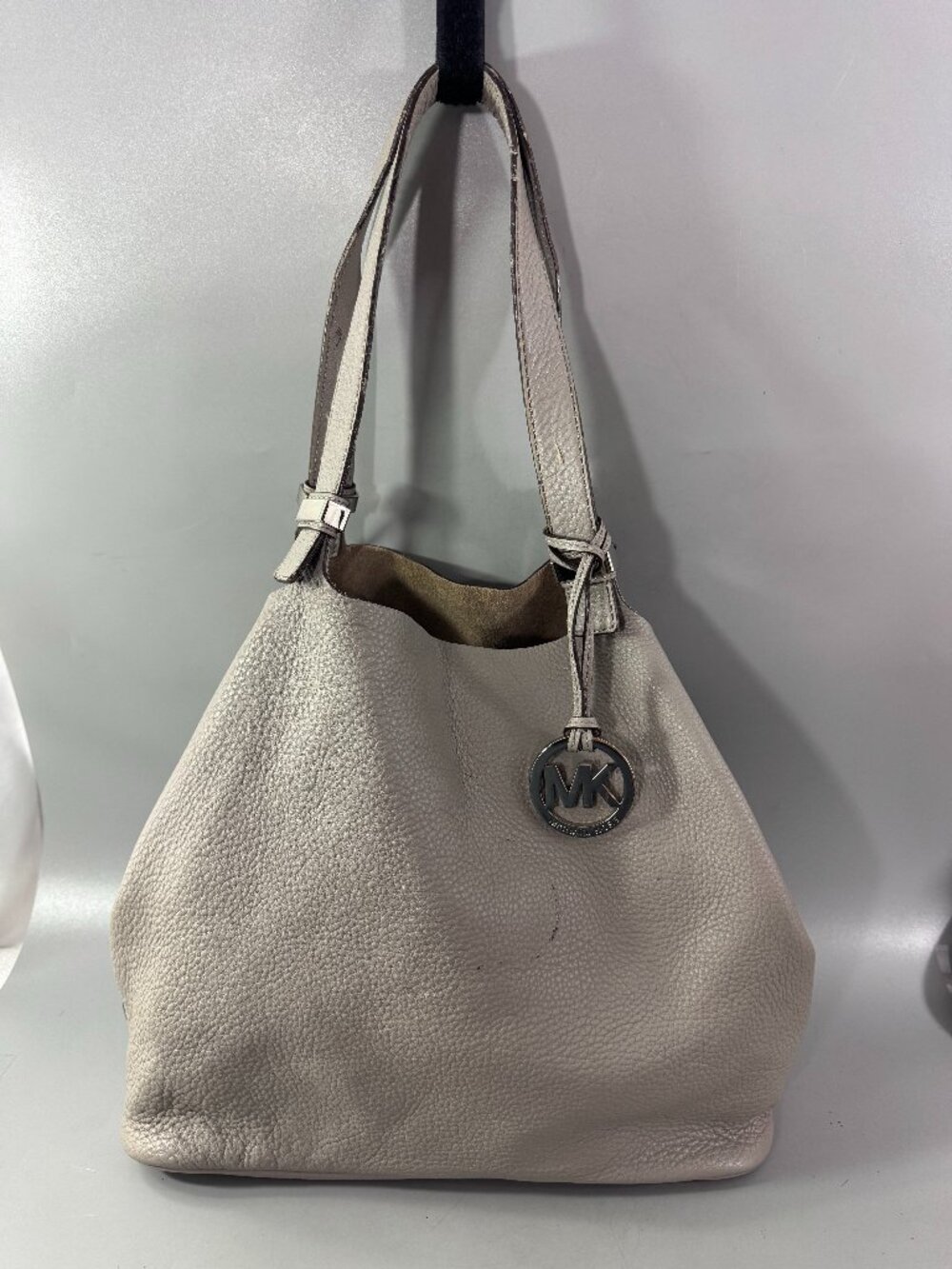 Michael Kors Elephant Gray Leather Bucket Shoulder Bag